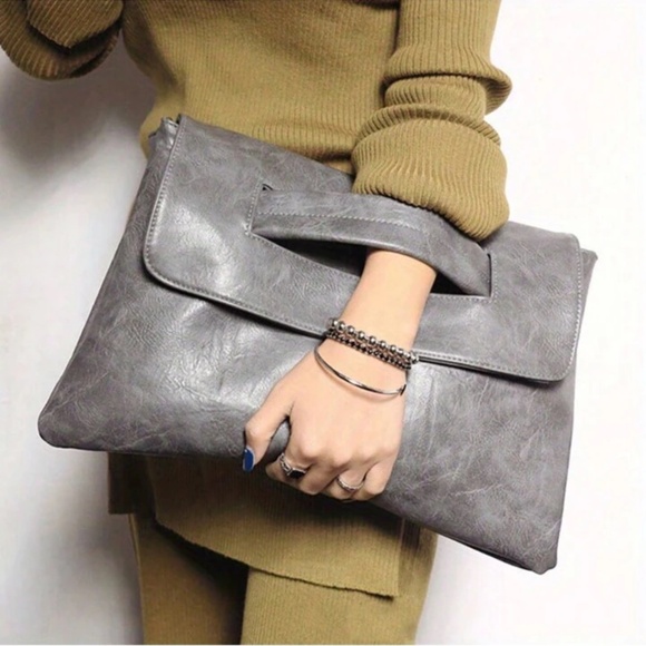 NEW Gray Vegan Leather Wristlet Clutch – Spacious & Stylish | $90 - Picture 1 of 10